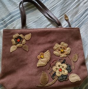 Floral Embroidered Brown Tote Bag